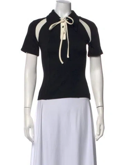 Pre-owned Kijun Tie Neck Short Sleeve Polo In Black