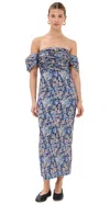 Kika Vargas Adele Off-the-shoulder Ruched Floral-print Taffeta Midi Dress In Lavender