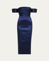 Kika Vargas Adele Ruched Taffeta Midi Dress In Navy