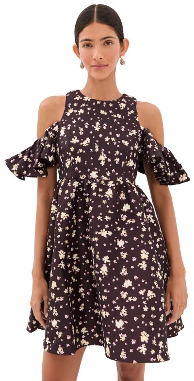 Kika Vargas Alexia Dress Mocha Blossom Taffeta In Multi