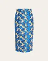 Kika Vargas Amelia Floral-print Midi Pencil Skirt In Blue Garden Print