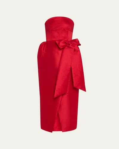 Kika Vargas Ava Strapless Long Dress With Bow In Red