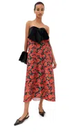Kika Vargas Charlotta Strapless Bow-detailed Floral-print Taffeta Midi Dress In Red