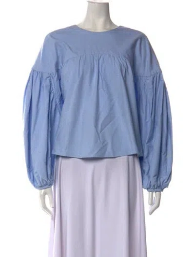 Pre-owned Kika Vargas Crew Neck Long Sleeve Blouse In Blue