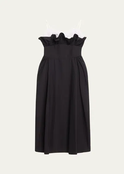 Kika Vargas Elisabeth Guipure Lace Colorblock Midi Dress In Black