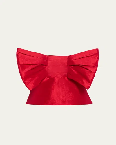 Kika Vargas Faye Strapless Bow-embellished Taffeta Top In Red
