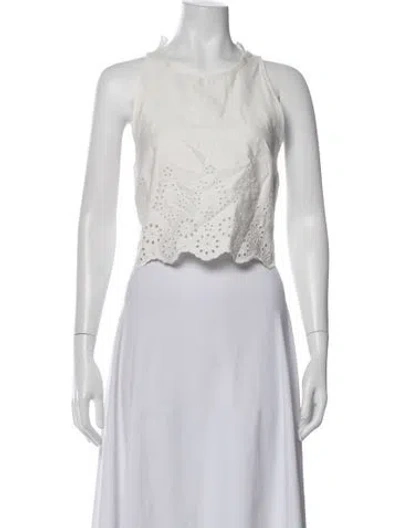 Pre-owned Kika Vargas Floral Print Crew Neck Crop Top In Neutrals