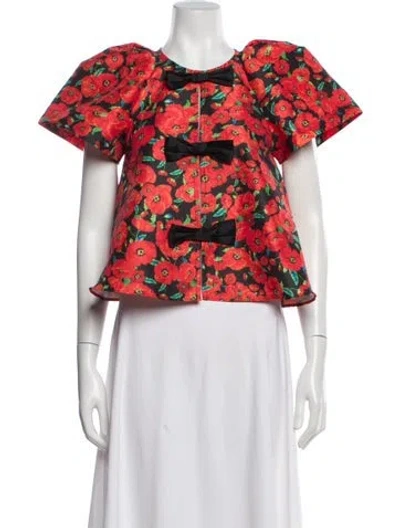 Pre-owned Kika Vargas Floral Print Crew Neck Top W/ Tags In White