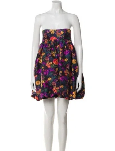 Pre-owned Kika Vargas Floral Print Knee-length Dress In Purple