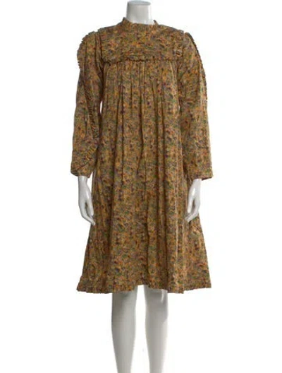 Pre-owned Kika Vargas Floral Print Knee-length Dress In Yellow
