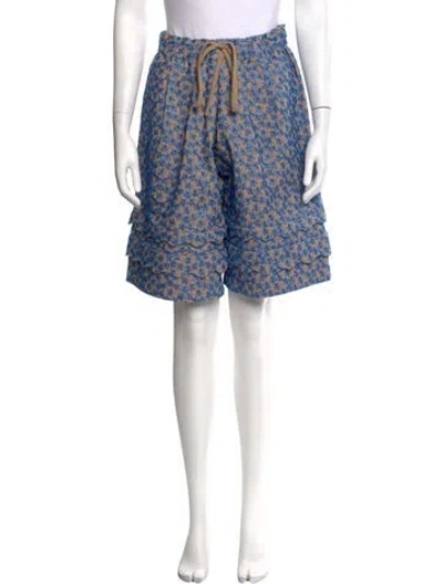 Pre-owned Kika Vargas Floral Print Knee-length Shorts In Blue/neutrals