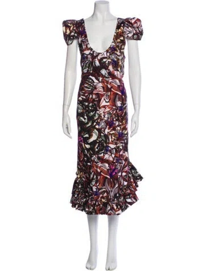 Pre-owned Kika Vargas Floral Print Long Dress In Brown