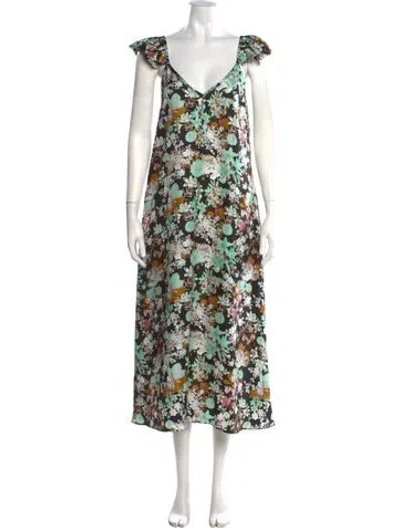 Pre-owned Kika Vargas Floral Print Long Dress In Green