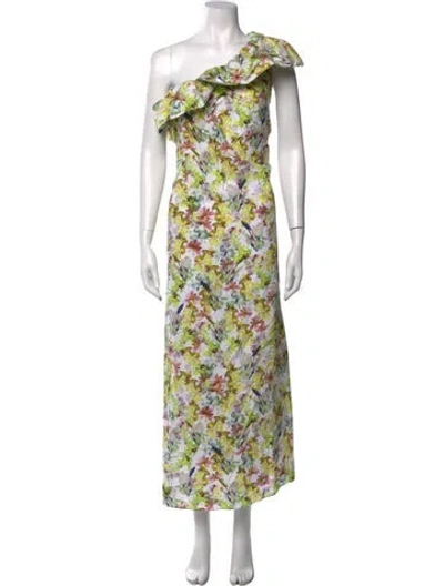Pre-owned Kika Vargas Floral Print Long Dress In Green