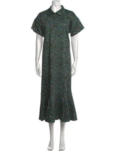 Pre-owned Kika Vargas Floral Print Long Dress In Green