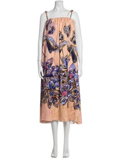 Pre-owned Kika Vargas Floral Print Long Dress In Orange