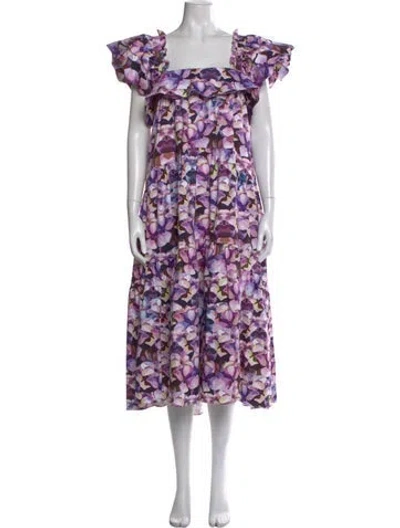 Pre-owned Kika Vargas Floral Print Long Dress In Purple