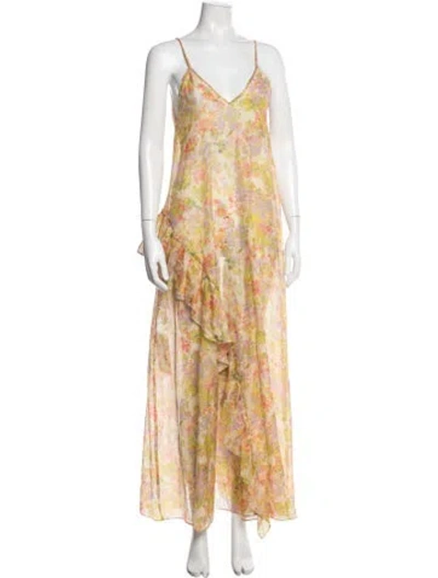 Pre-owned Kika Vargas Floral Print Long Dress In Yellow