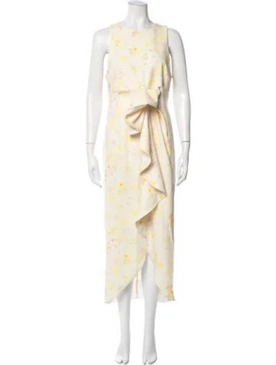 Pre-owned Kika Vargas Floral Print Long Dress In Yellow