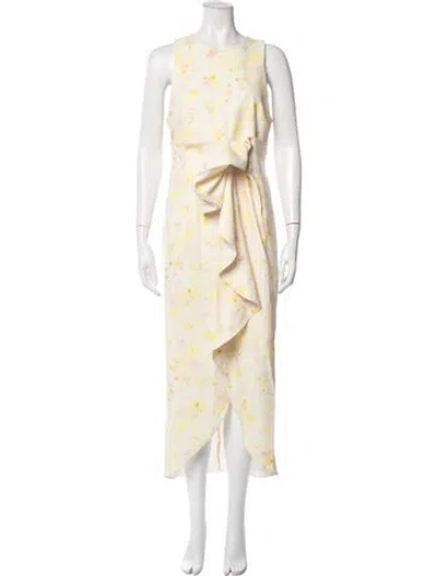 Pre-owned Kika Vargas Floral Print Long Dress In Yellow