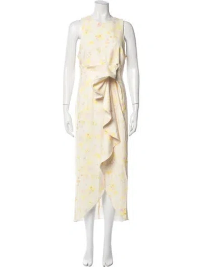 Pre-owned Kika Vargas Floral Print Long Dress In Yellow