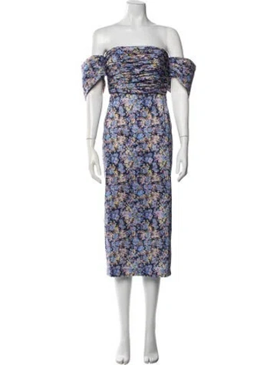 Pre-owned Kika Vargas Floral Print Midi Length Dress In Blue