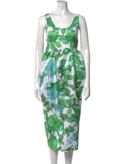 Pre-owned Kika Vargas Floral Print Midi Length Dress In Green