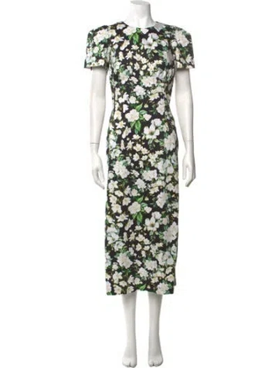 Pre-owned Kika Vargas Floral Print Midi Length Dress In Green