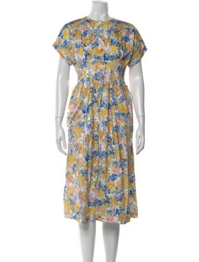 Pre-owned Kika Vargas Floral Print Midi Length Dress In Multi