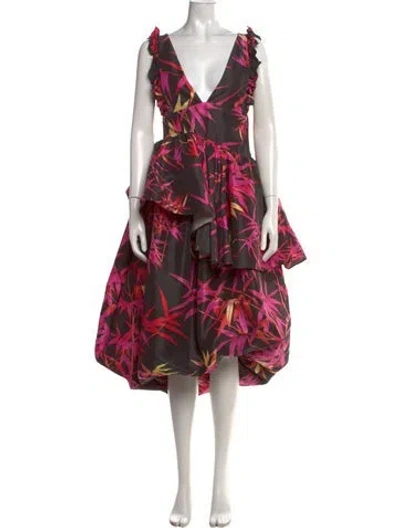 Pre-owned Kika Vargas Floral Print Midi Length Dress In Multicolor