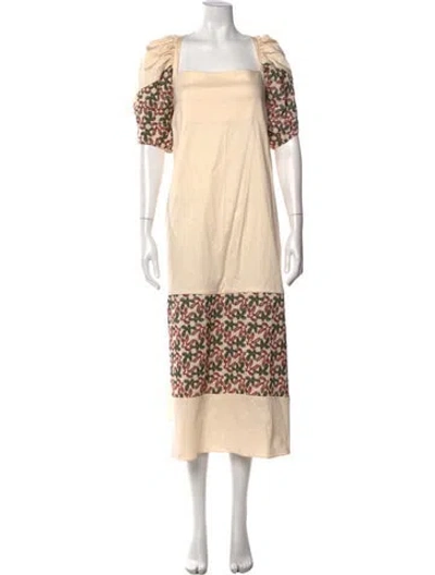 Pre-owned Kika Vargas Floral Print Midi Length Dress In Neutral