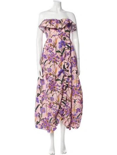 Pre-owned Kika Vargas Floral Print Midi Length Dress In Pink