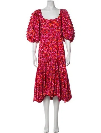 Pre-owned Kika Vargas Floral Print Midi Length Dress In Pink