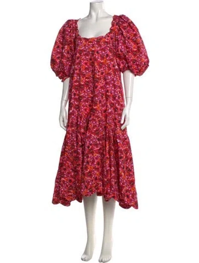 Pre-owned Kika Vargas Floral Print Midi Length Dress In Pink