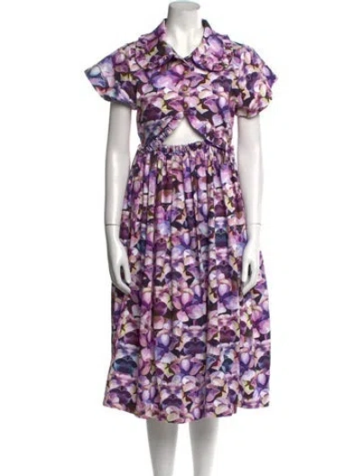 Pre-owned Kika Vargas Floral Print Midi Length Dress In Purple