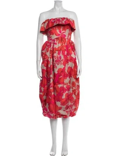 Pre-owned Kika Vargas Floral Print Midi Length Dress In Red