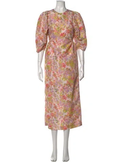 Pre-owned Kika Vargas Floral Print Midi Length Dress W/ Tags In Pink