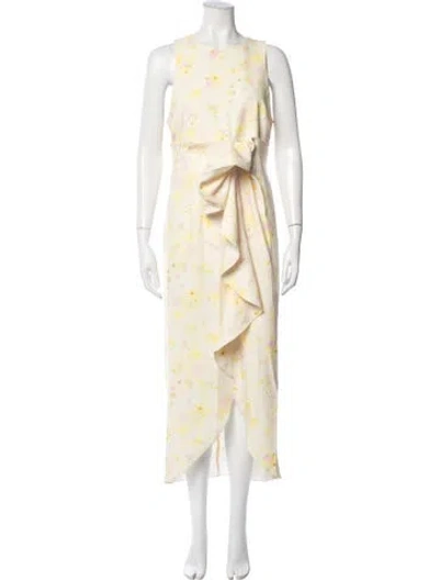 Pre-owned Kika Vargas Floral Print Midi Length Dress W/ Tags In Yellow