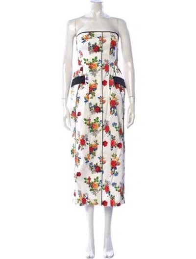 Pre-owned Kika Vargas Floral Print Midi Length Dress In White
