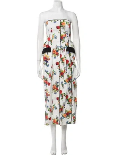 Pre-owned Kika Vargas Floral Print Midi Length Dress In White