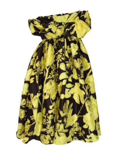 Pre-owned Kika Vargas Floral Print Midi Length Dress In Yellow