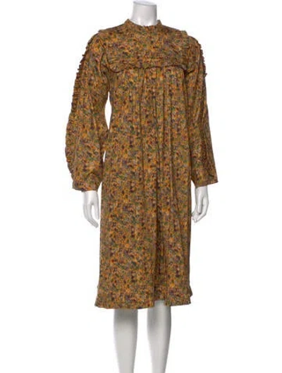 Pre-owned Kika Vargas Floral Print Midi Length Dress In Yellow