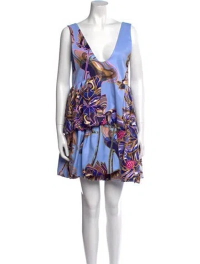 Pre-owned Kika Vargas Floral Print Mini Dress In Blue