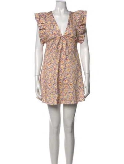 Pre-owned Kika Vargas Floral Print Mini Dress In Blue/green/neutrals