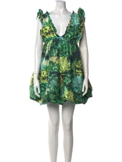 Pre-owned Kika Vargas Floral Print Mini Dress In Blue/green/yellow