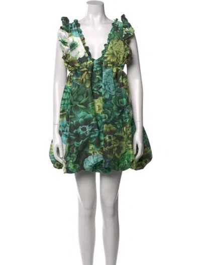 Pre-owned Kika Vargas Floral Print Mini Dress In Green