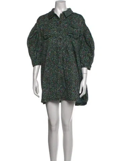 Pre-owned Kika Vargas Floral Print Mini Dress In Green