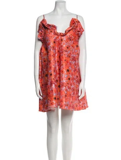 Pre-owned Kika Vargas Floral Print Mini Dress In Orange