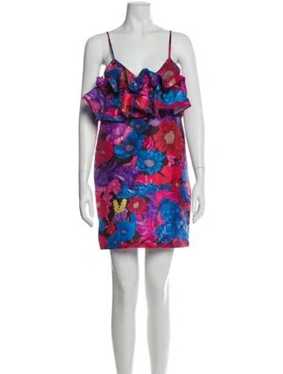 Pre-owned Kika Vargas Floral Print Mini Dress In Red