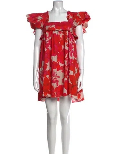 Pre-owned Kika Vargas Floral Print Mini Dress In Red
